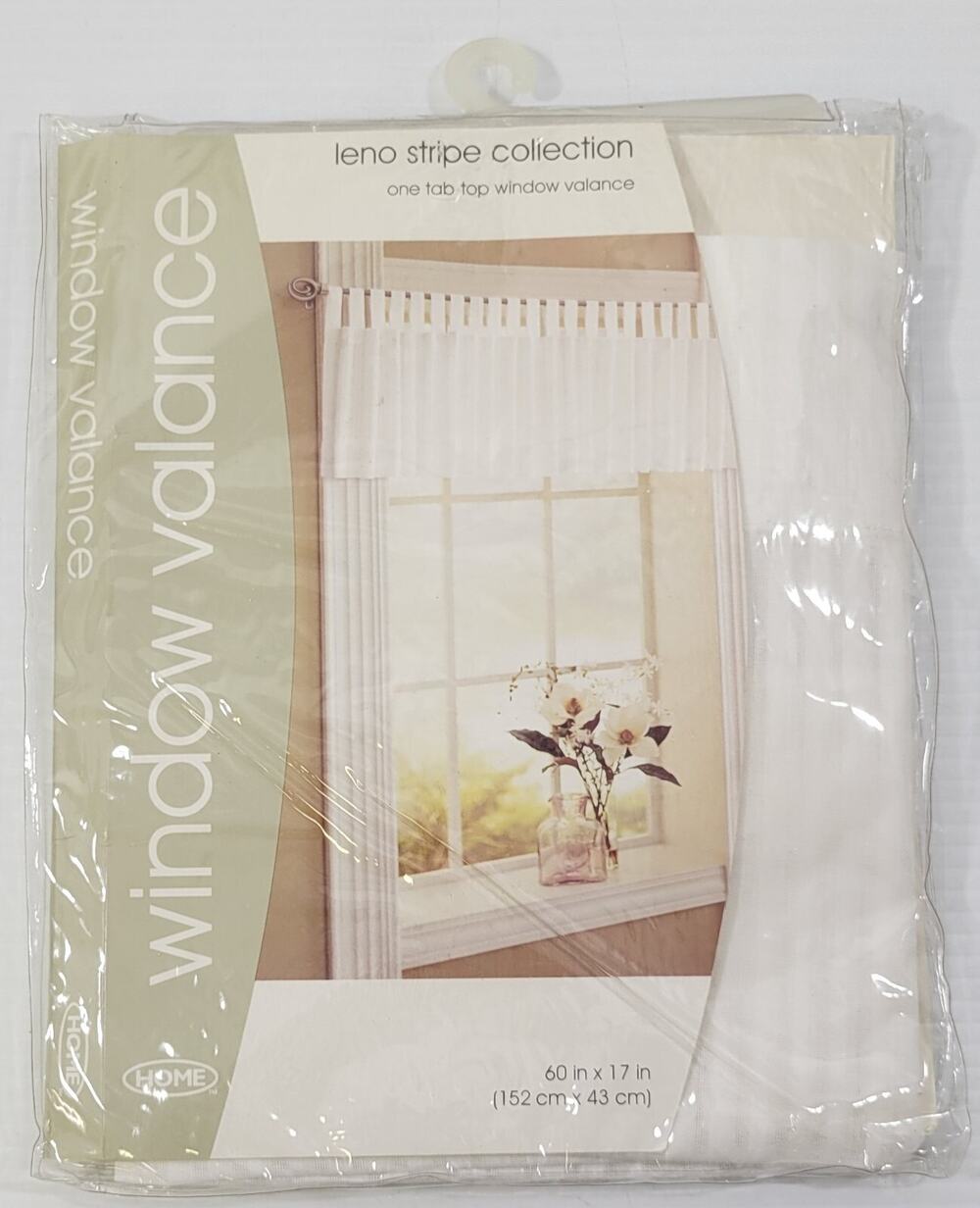I6) Target Home Leno Stripe Window Valance Tab Top White Curtain 60" x 17"